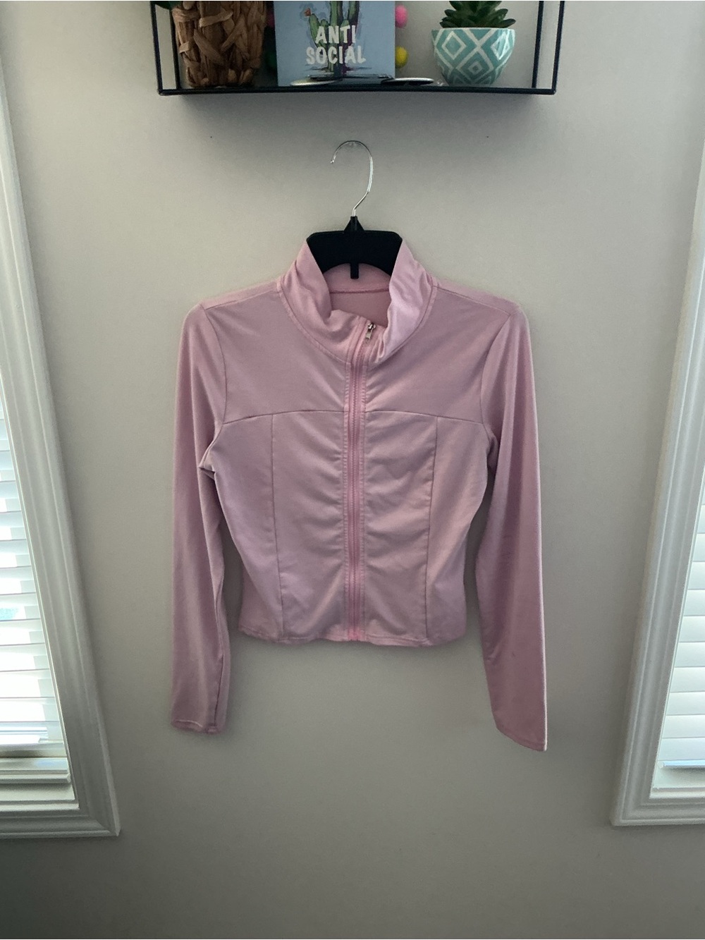 SHEIN Light Pink Zip-Up Cropped Jacket